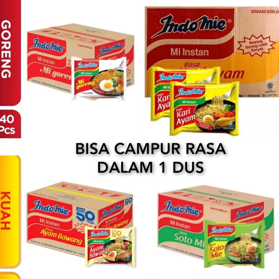 

Model Baru SB Collection Indomie Goreng , Indomie Soto , Indomie Ayam Bawang, Kari 1 karton / 1 Dus isi 40 Pcs / Bisa Campur Readystock