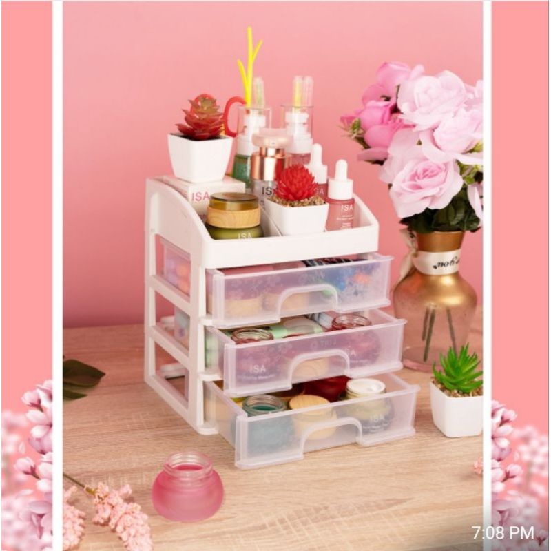 Medan Cod Rak Kosmetik 3 Laci , Rak Organizer Susun Plastik 3 Laci
