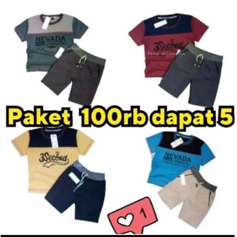 Paket Promo 100ribu Dapat Setelan Anak 5 Kaos + 5 Celana pendek Polos Chinos