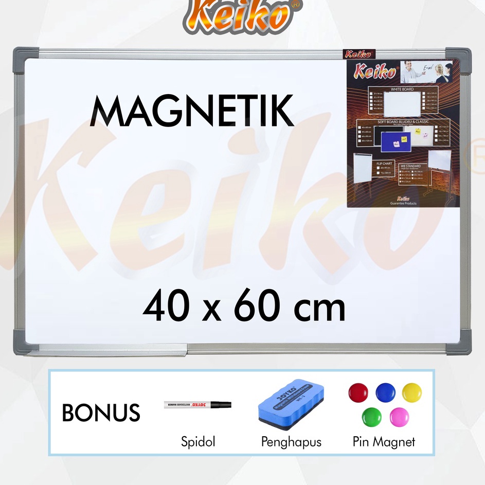 

★★★★ Papan Tulis Whiteboard / White Board Gantung Magnet Single Face Keiko 40 x 60 cm