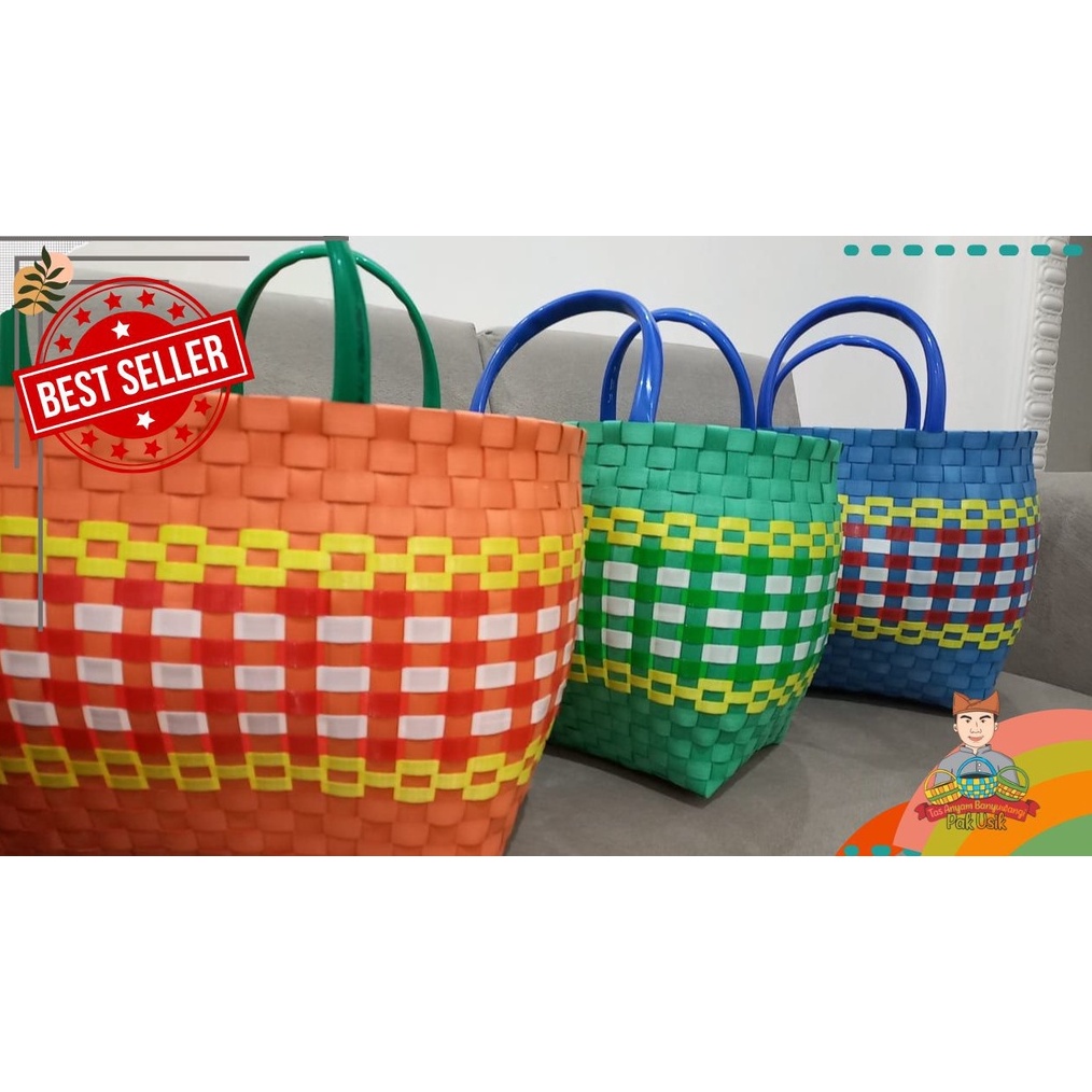 Terbaik [Besar] Tas Anyam Plastik/Souvenir Anyam/Anyaman Plastik/Tas Jali/Hampers/Keranjang Belanja 