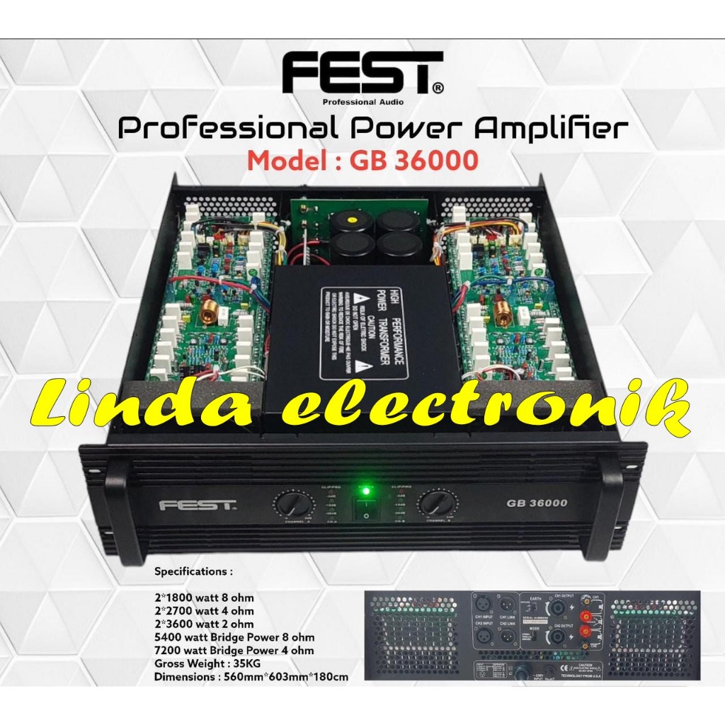 power amplifier fest gb36000 / gb 36000 2 x 1800 watt garansi original