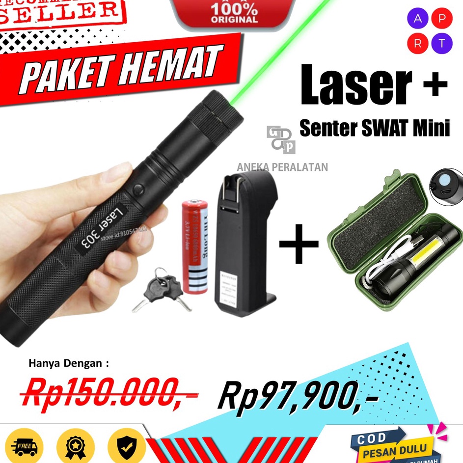 Diskon PAKET HEMAT Green Laser Pointer Vansear V-303 Laser Hijau Jarak Jauh Laser Pointer Laser Pres