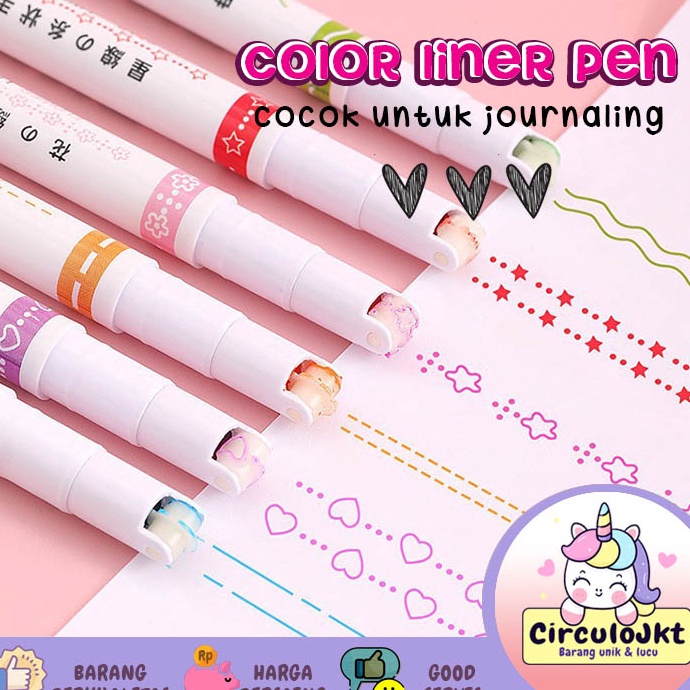 

Terbaru 6Pcs Pen Garis Motif Warna warni Color Pen Liner Jurnal sketch marker highliter art painting ➙➼✦❃