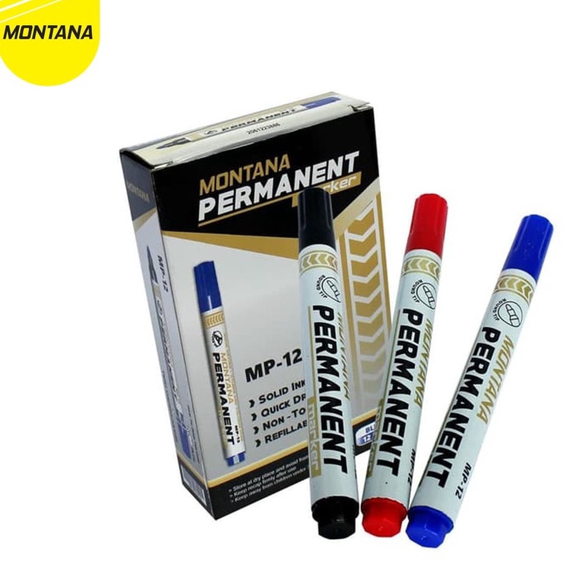 

Best Product (LWS) SPIDOL PERMANENT MONTANA (MP-12) FS 1 Dus isi 12 Pcs Hitam ➵➭✬