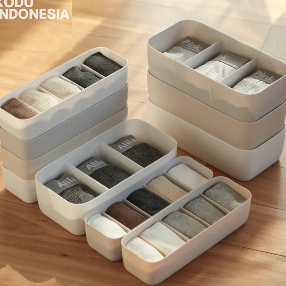 Best Seller KODU Kotak Wadah Penyimpanan Plastik dengan Sekat Grid Strip Obat Kaos Kaki Dasi Pakaian