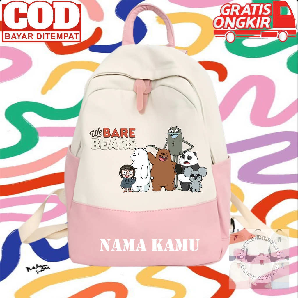 (GRATIS NAMA) Tas Ransel Sekolah Anak Motif Animasi We Bare Bears A Cartoon Network Original Terbaru