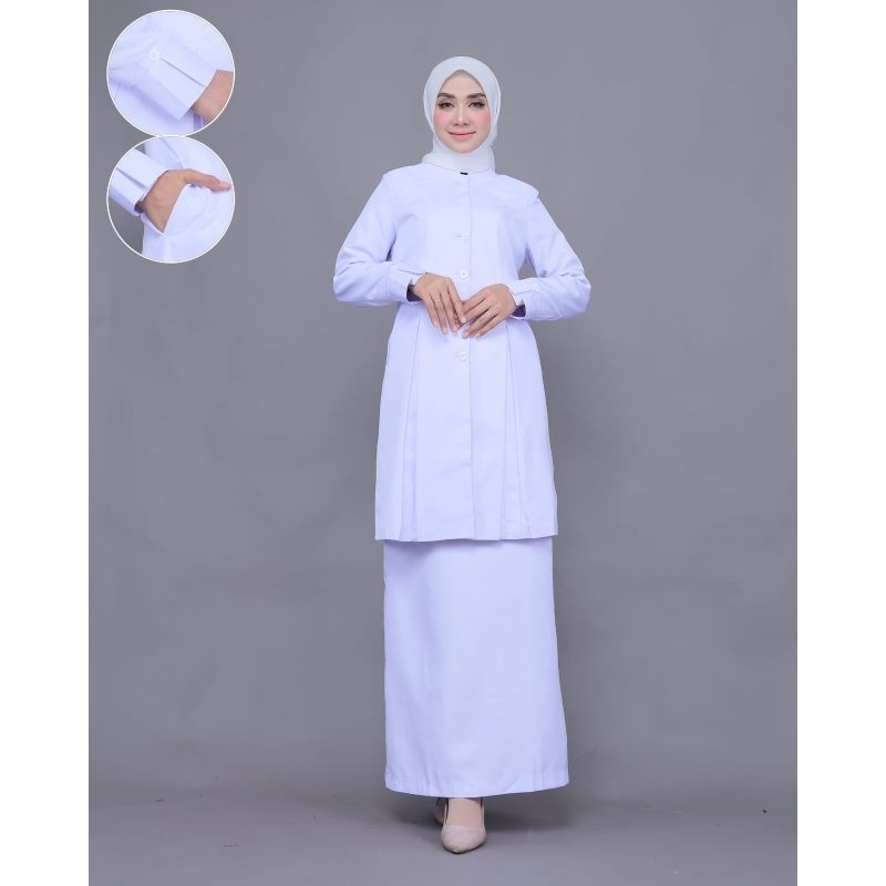 SERAGAM KERJA TUNIK BELAH POLOS WANITA SETELAN ROK.A/ROK SPAN/CELANA PANJANG/ATASAN BAHAN KATUN FREE