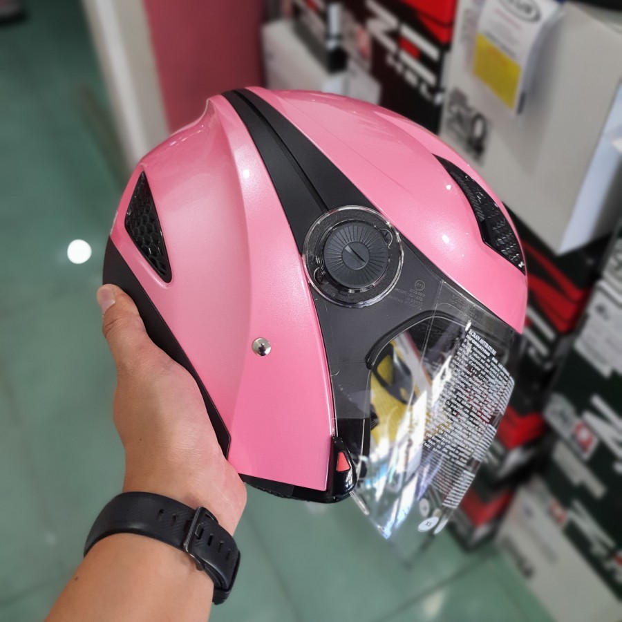 HELM ZEUS ZS 610 PINK Half face DOUBLE VISOR