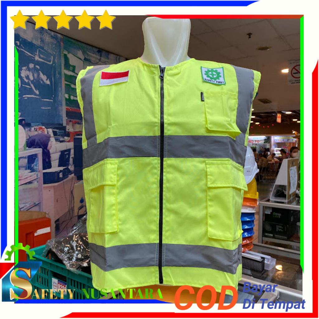 Rompi Safety Kerja Proyek + Logo K3 - Safety Vest Bahan American Drill