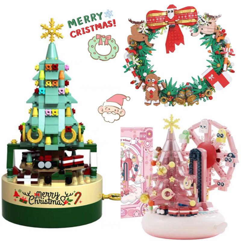 sembo block christmas theme bricks snow globe diy music box tema natal