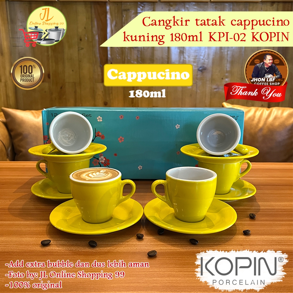KOPIN cangkir set 6 pasang kuning 180ml KPI-02 / coffee latte cappucino porcelain cup and saucer