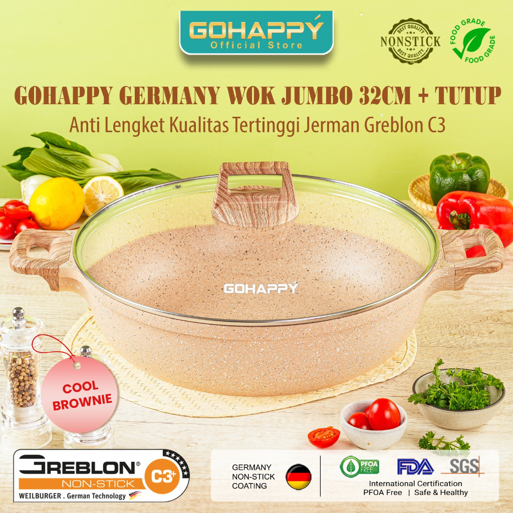 PANCI BESAR GOHAPPY GERMANY GRANITE Go Happy wok Frypan Granit | Original Greblon Jerman C3 | Panci 