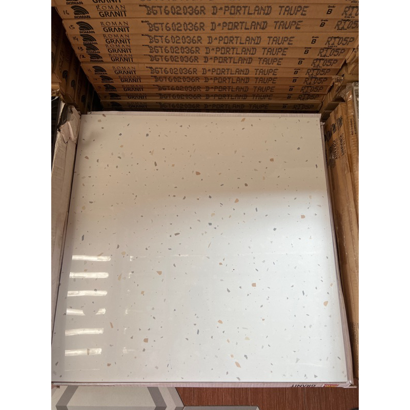 Roman Granit dMelbourne Bianco/Roman Granit Dinding Dapur Teraso Glossy 60x60cm/Lantai Terazo Mengki