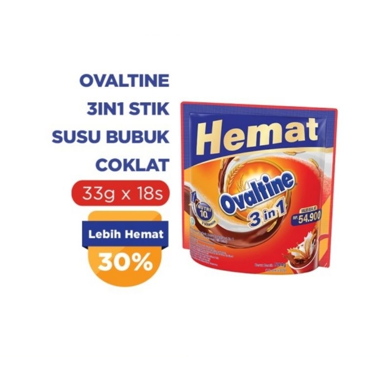 

Ovaltine 3in1 Susu Bubuk Coklat 33g ( satu bungkus isi 18 stick )