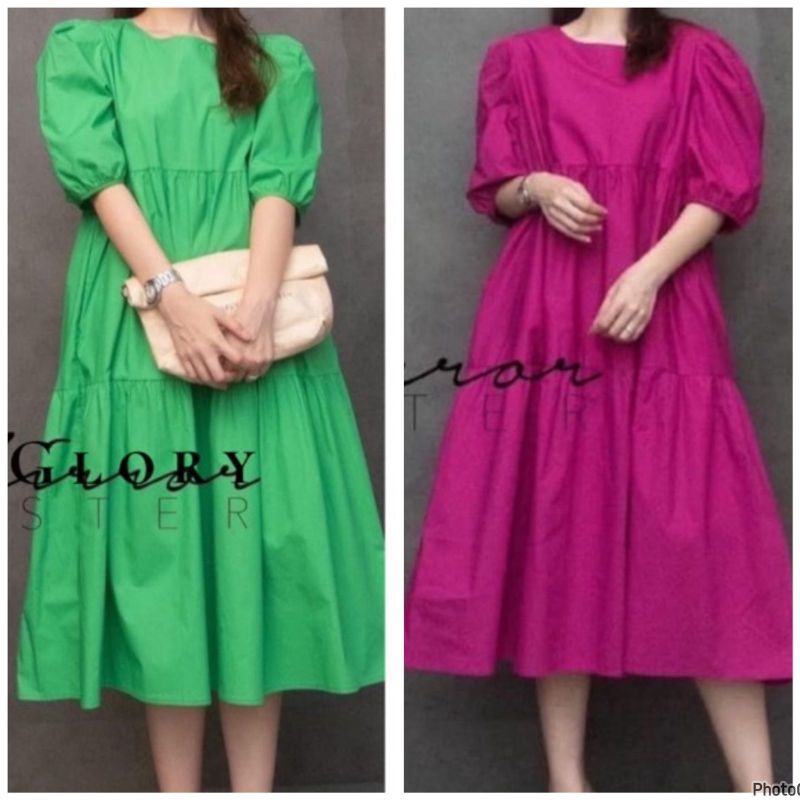 DRESS WANITA - RENY DRESS COTTON POPLIN PINGGANG KARET / DRESS NATAL MERAH HIJAU PUTIH