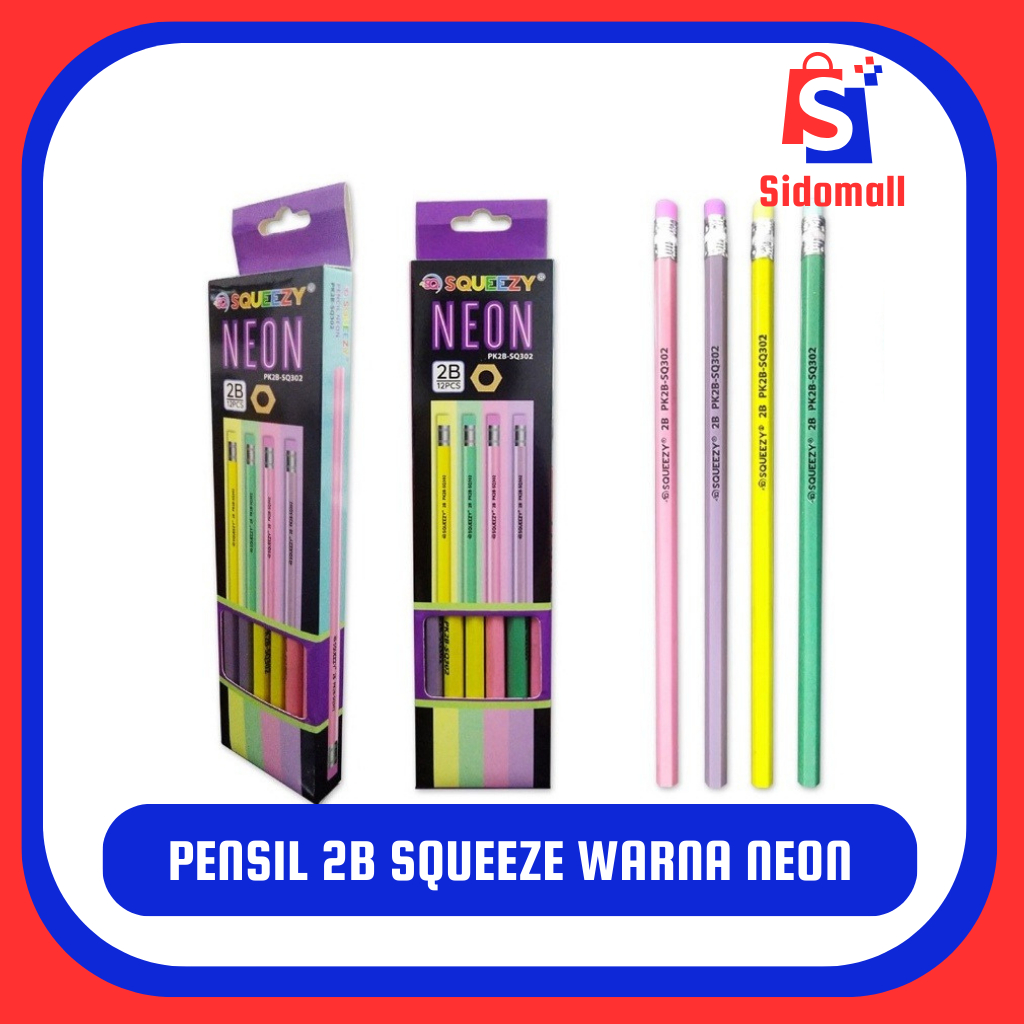 

PENSIL MURAH 2B WARNA NEON SQUEEZY ISI 12 PCS