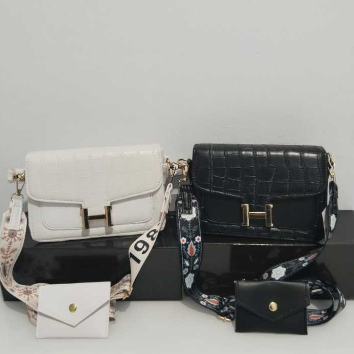 Tas Selempang Wanita Kekinian Croco Tali Strap Set Dompet Kecil