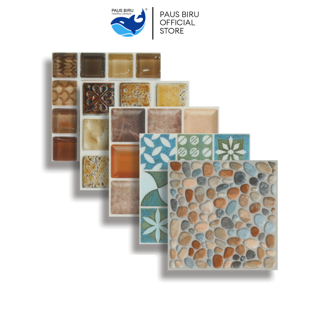 Paus Biru - 18 PCS Stiker Dinding Mosaik 3D PVC Anti Air Minyak Untuk Dapur Kamar Mandi Dekorasi