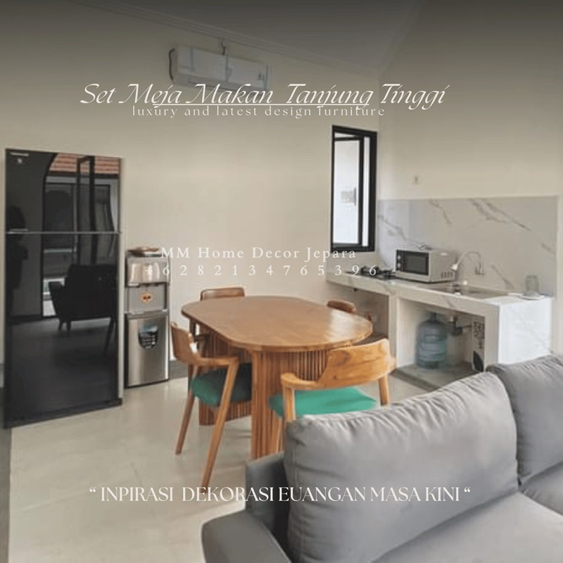 Set Meja Makan Tanjung Tinggi minimalis terbaru dari MM Home Decor Jepara material kayu jati solid. 