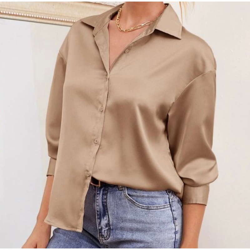 Kemeja Satin / Satin shirt silk / Kemeja satin Allsize / Atasan Korea satin