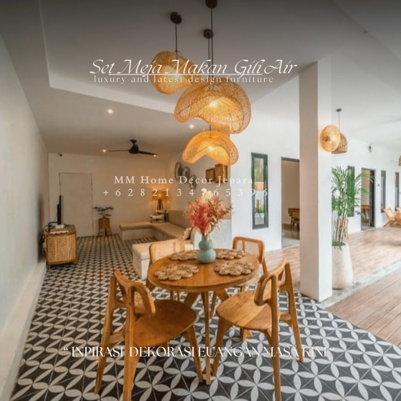 Set Meja Makan Gili air minimalis mewah dari MM Home Decor Jepara material kayu solid kombinasi rota
