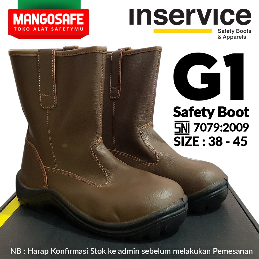INSERVICE G1 Coklat Sepatu Boots Tinggi Proyek / Safety Shoes Slip on Kerja Pabrik Kebun Tambang Kon