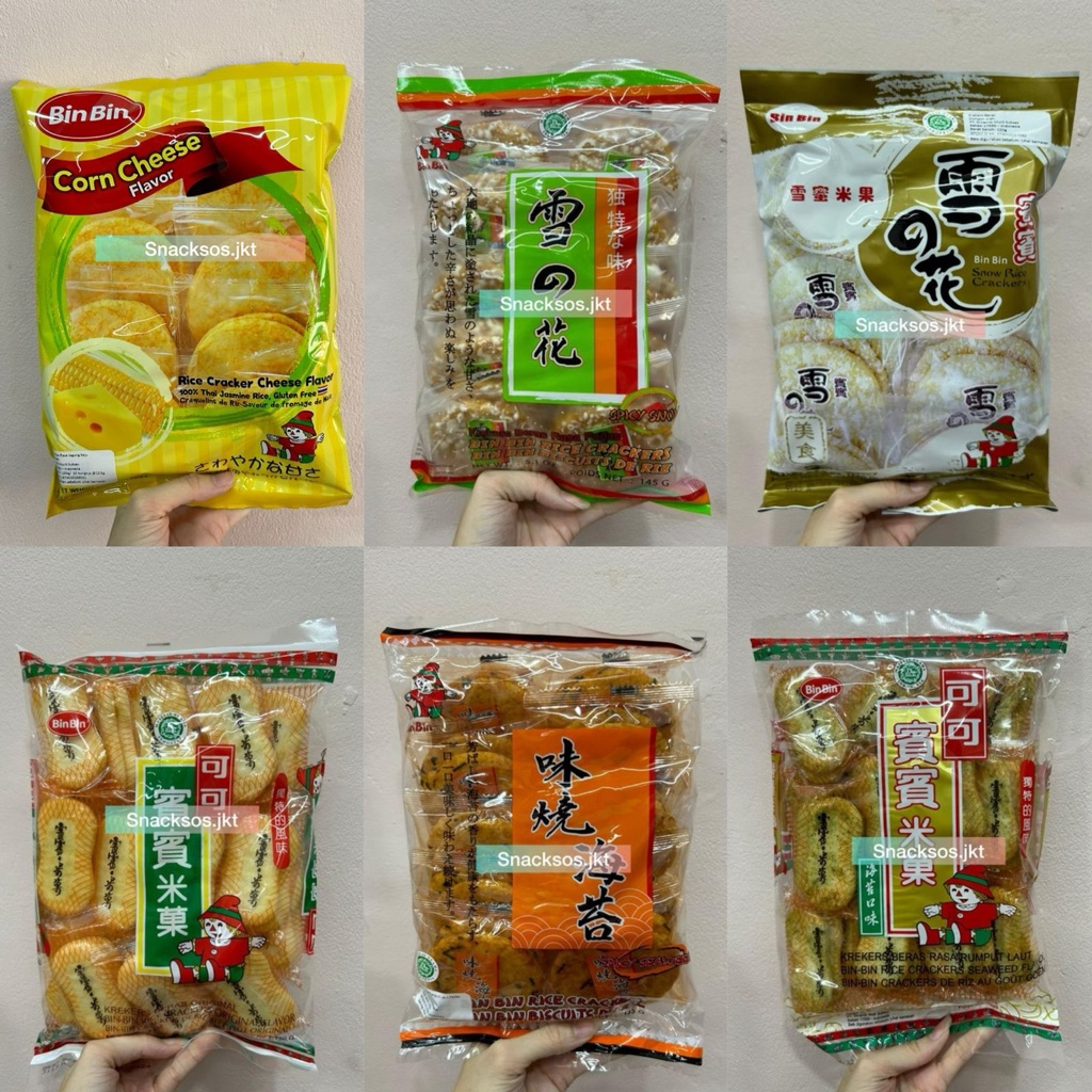 

BIN BIN RICE CRACKERS ORIGINAL / SPICY SNOW / SPICY SEAWEED / SNOW / SEAWEED / CORN CHEESE - BINBIN