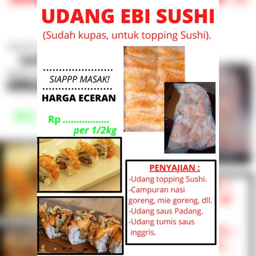 

UDANG NOBASHI UTK TOPPING SUSHI, UDANG BELAH TENGAH ( NOBASHI PRAWN )