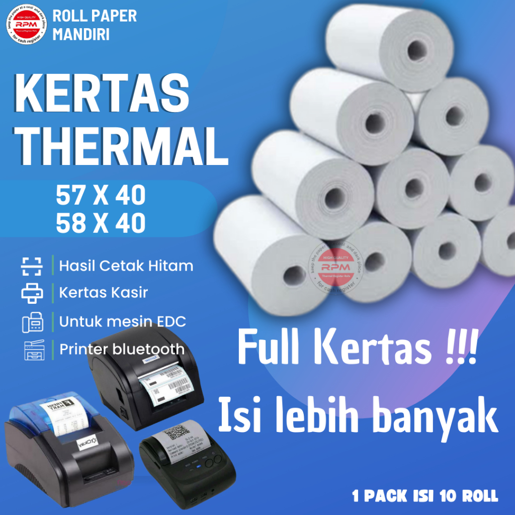 

KERTAS THERMAL STRUK KASIR / 58X40 / 57X40 /TERMAL PAPER ROLL