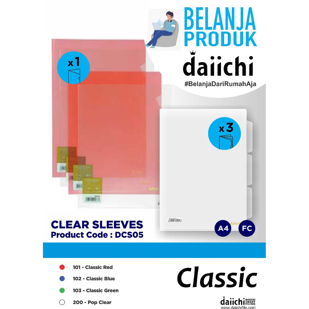 

Premium.. Map L Daiichi Clear Sleeve A4/ Folio (1pak isi 12) 100