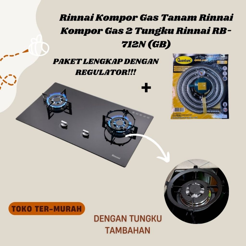 Rinnai Kompor Gas Tanam Rinnai Kompor Gas 2 Tungku Rinnai RB-712/3N (GB) Kompor Kaca Kompor Tanam 2 