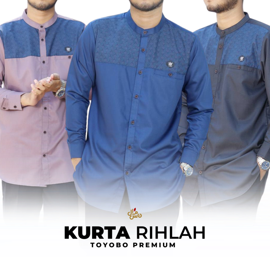 Baju Koko Kurta Kemeja Pria Dewasa Lengan Panjang Manset Rihlah by Mosped Original