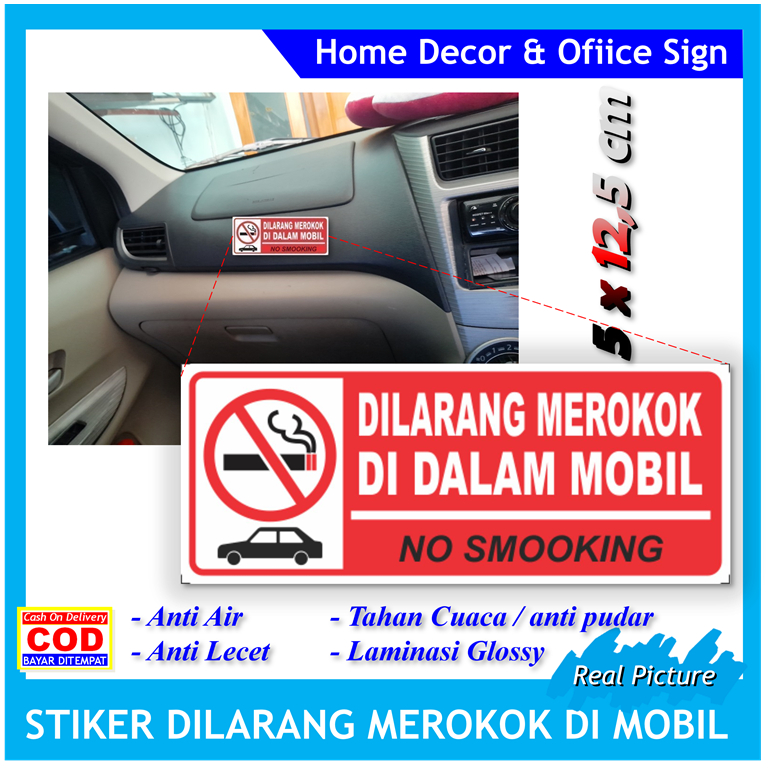 emblem stiker mobil dilarang merokok label anti asap kendaraan kesehatan udara