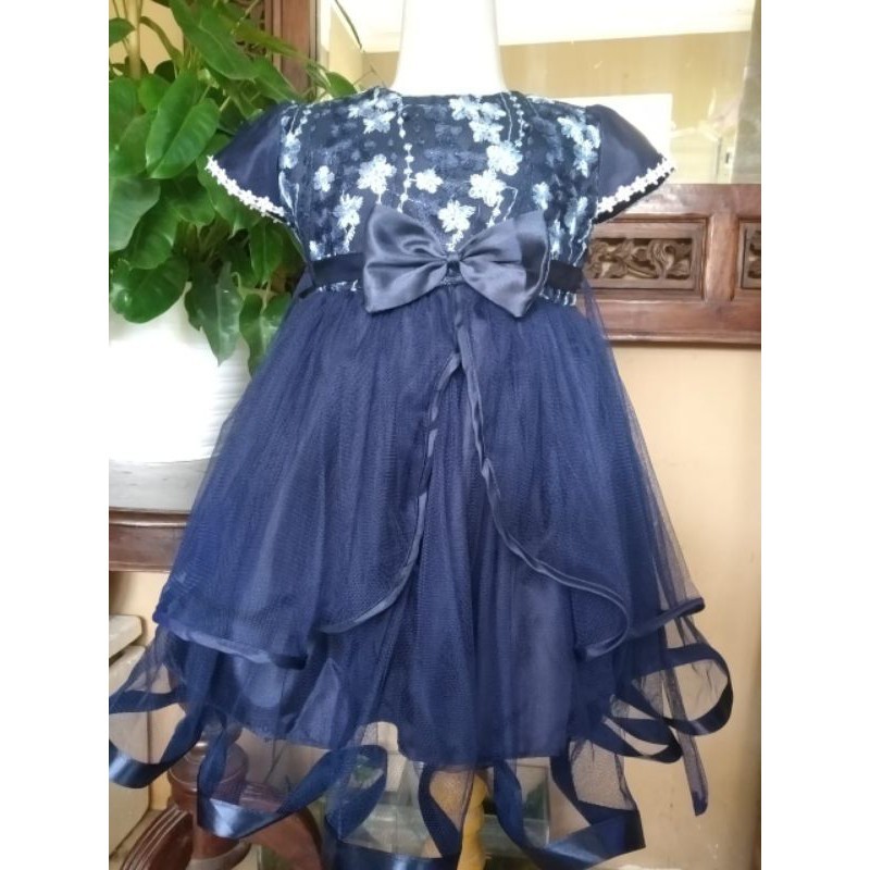 Baju gaun pesta Anak Bayi Perempuan 1 tahun dres dress navy ulang tahun