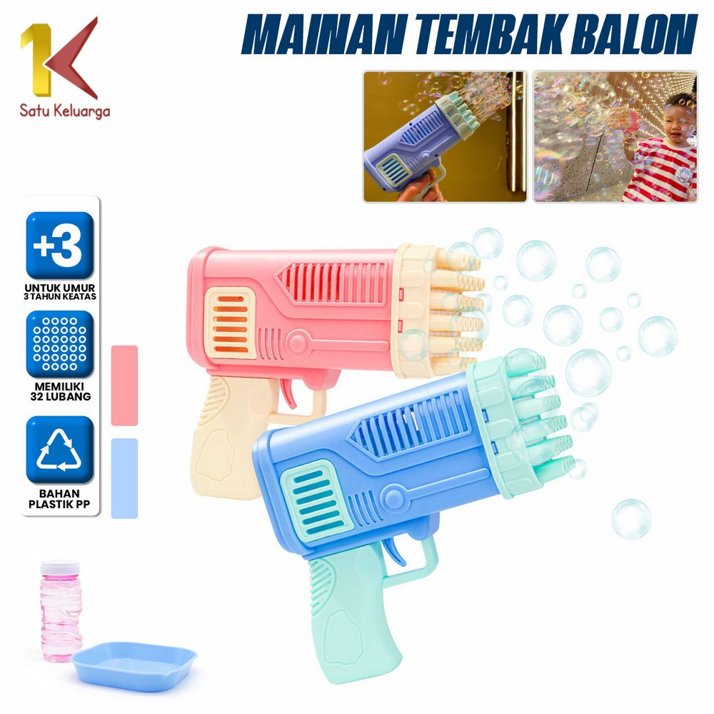 Satu Keluarga Mainan Anak Pistol Bubble Gun Basoka 32 Lubang M348 Bubble Gun Bazooka Tembak Gelembun