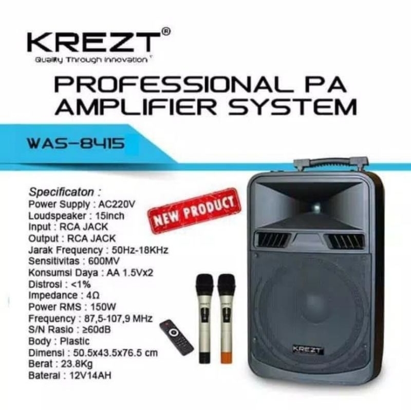 Portable Speaker KREZT WAS8415N | WAS-8415N (15 inch Speaker)