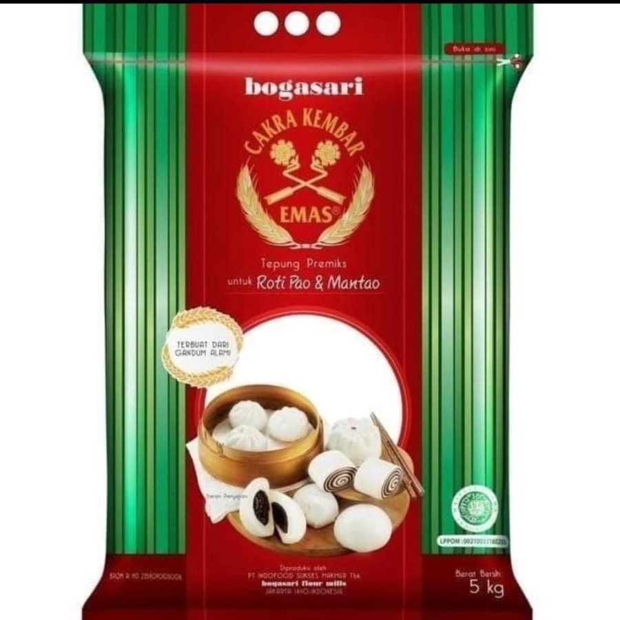 

Tepung Cakra Kembar Emas Bogasari untuk Roti Pao dan Mantao 5 KG