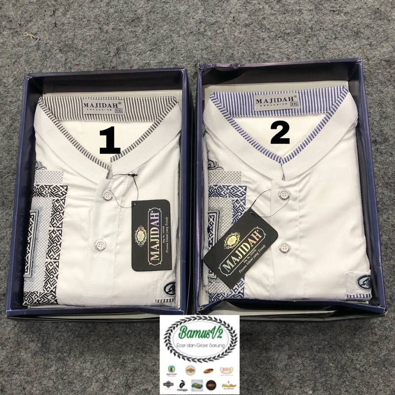 Baju koko Majidah Jumbo putih lengan pendek