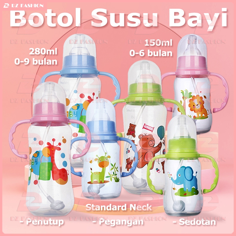 Botol Susu Bayi 150ml/280ml 0-6/9 bulan Baru Lahir Botol Bayi Standard Neck PP Baby Bottle dengan pe
