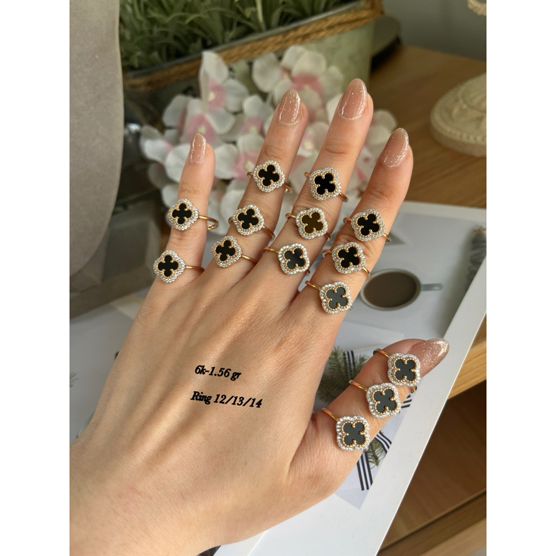 Cincin emas bunga vc mataa putih rosegold