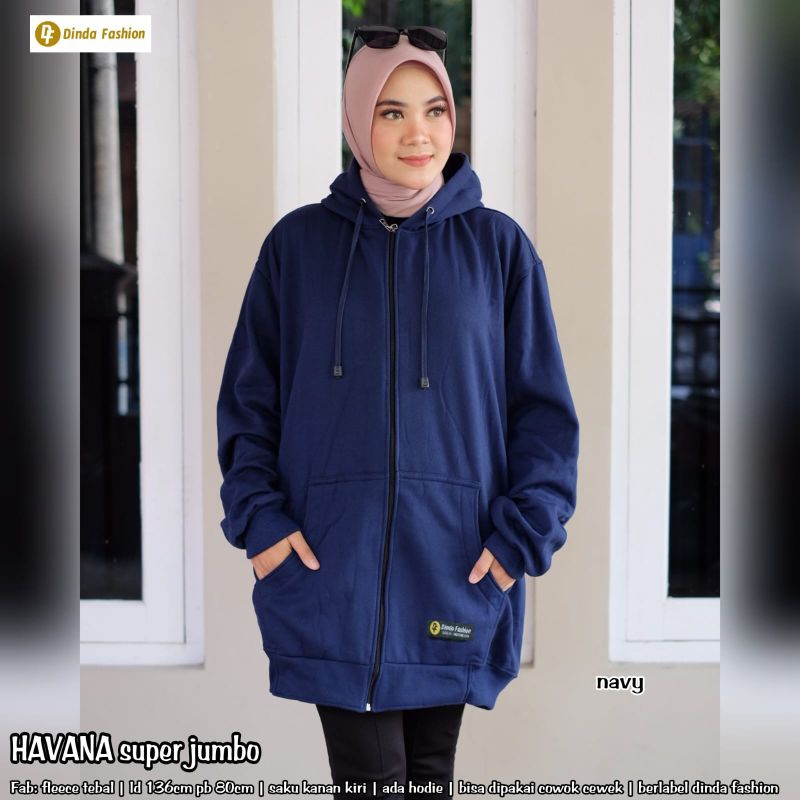 jaket unisex pria wanita Jumbo LD130 bahan fleece tebal hoodie resleting