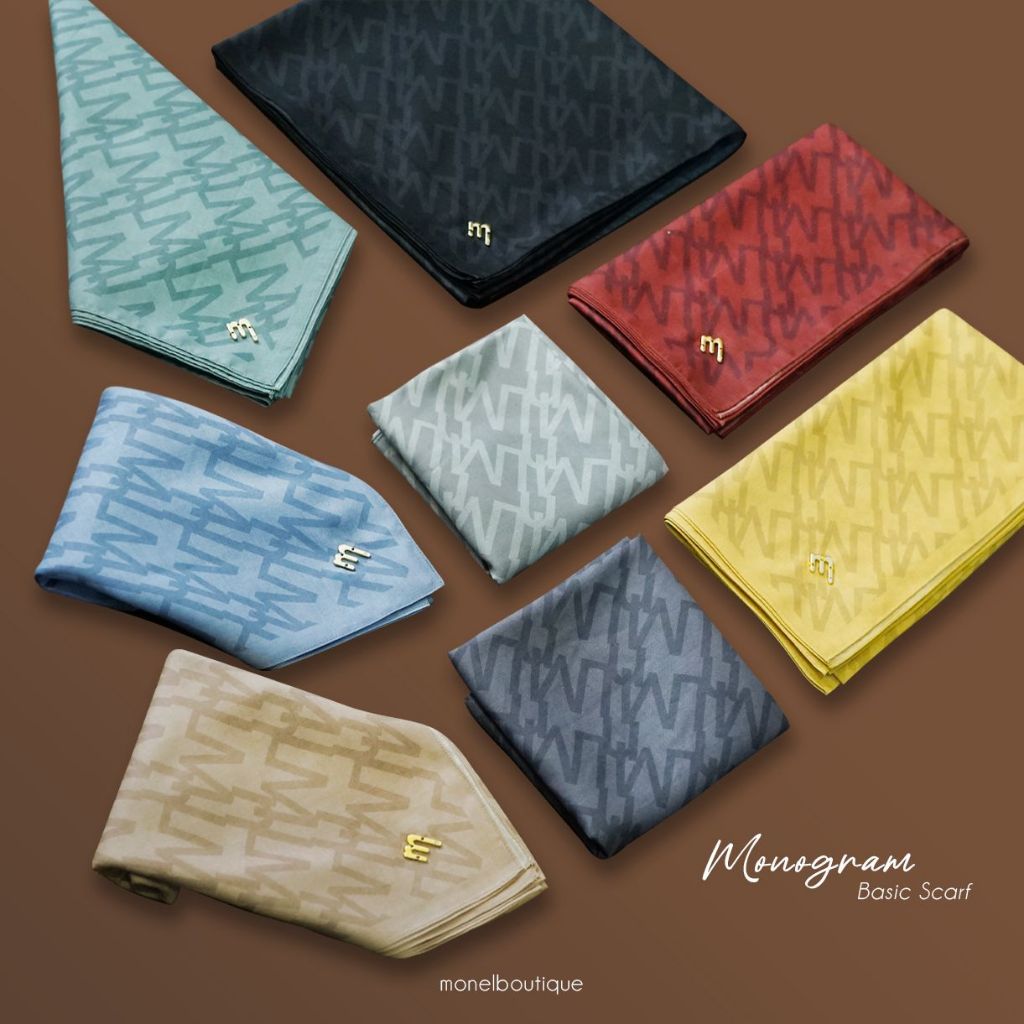 NEW MONOGRAM BASIC SCARF BY SCOOP AND CONE/BAHAN VOAL PREMIUM/SIZE 115X115CM/KERUDUNG SEGI EMPAT/HIJ