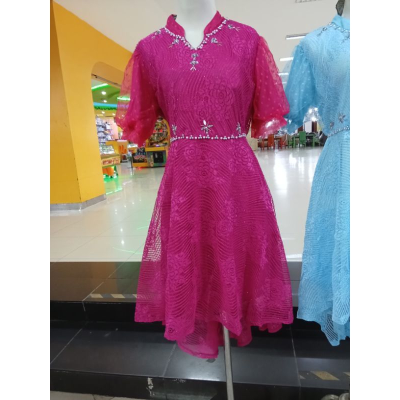 MIDI DRESS MERMAID DRESS EKOR BAHAN FULL BROKAT GLITTER MIX PAYET LENGAN TILE WARNA PUTIH HITAM LEMO