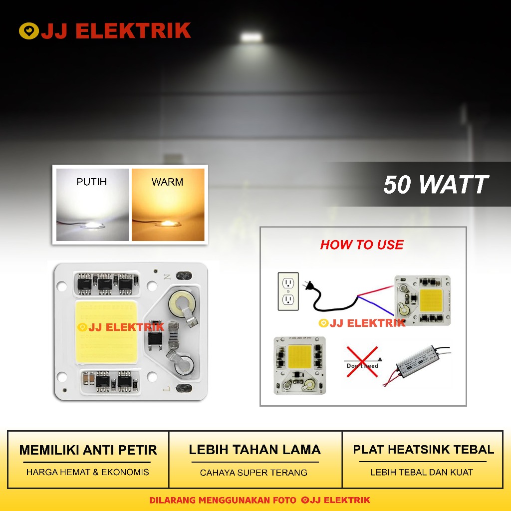 Modul HPL High Power LED Chip Lampu Sorot COB 50W 220V AC Top Quality