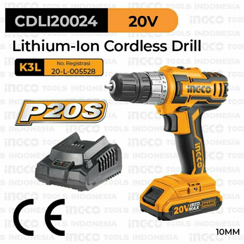 INGCO Mesin Bor Cordless 10mm 20V CDLI20024