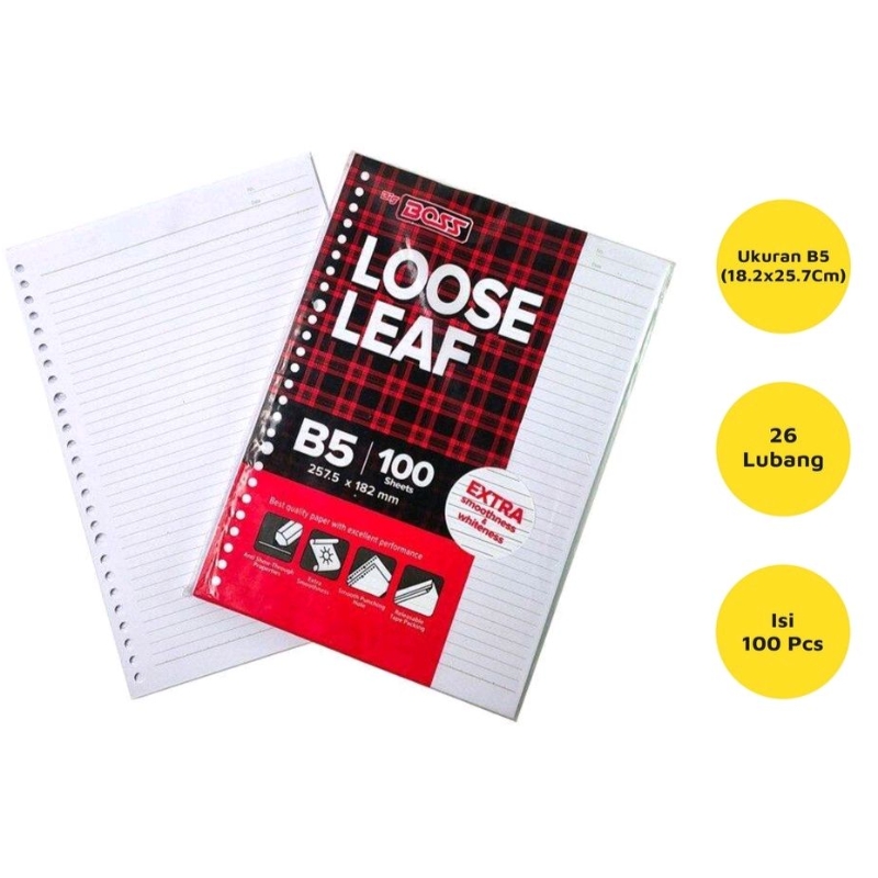 

LOOSE LEAF B5 & A5 GARIS / KERTAS BINDER ISI 100 LEMBAR BIG BOSS MURAH
