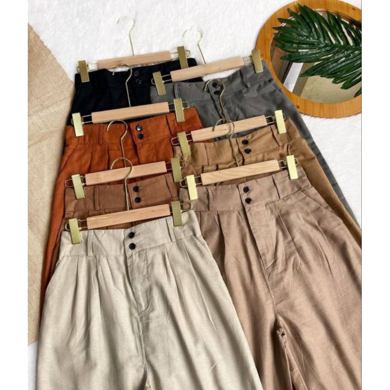 Jenny Kulot Hw/Kulot Kekinian/Celana Kulot bahan Linen Rami/Kulot Kekinian Bahan Premium Kancing Res