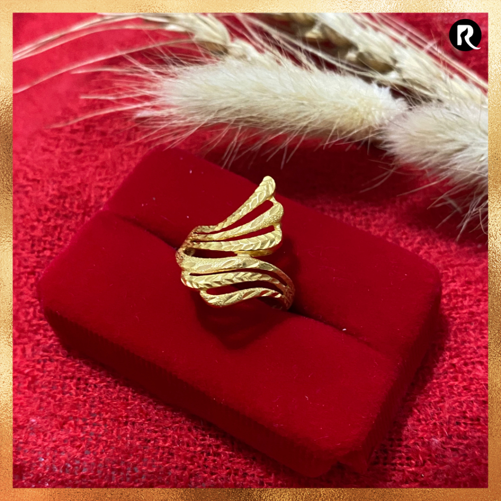Cincin Ring Emas 24 karat asli Model Wing Stylish 916