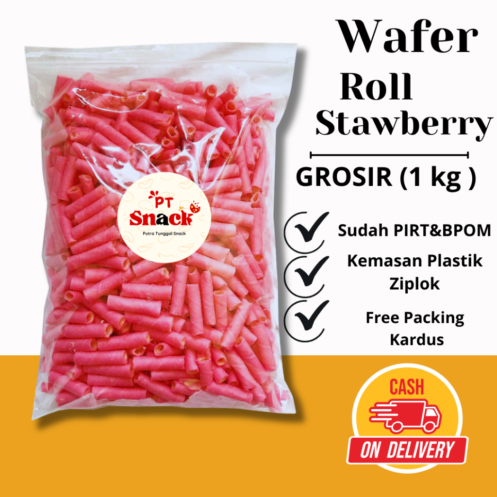 

[ PT SNACK ] Wafer roll stawberry astor mini grosir 1 kg cemilan manis